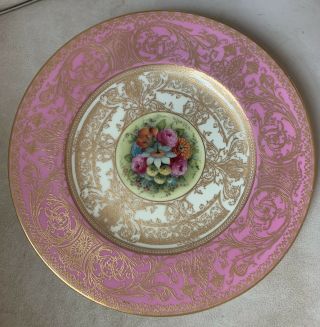 Royal Worcester Hand Painted Floral Pink Gold Cabinet Plate Signed A H Austin