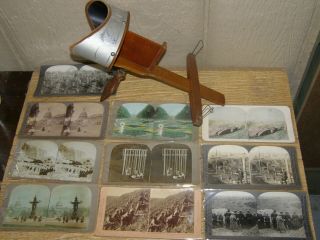 Antique Stereoscope 3d Stereo Viewer W/10 Stereo View Picture Cards