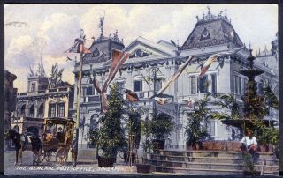 The General Post Office,  Singapore.  1909 Vintage Postcard.  Uk Postage