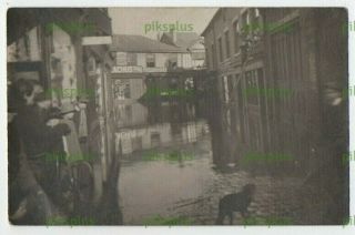 Old Postcard Crown Street In Flood Northwich Cheshire Real Photo Vintage 1910 - 20