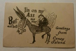 Vintage Postcard Humor Coney Island Ny On My A$$ Vienna Me West Newbury Ma 1939