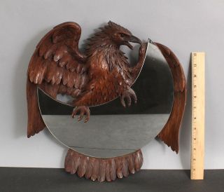 Large Antique 19thc Black Forest Hand Carved Walnut Eagle Sculpture & Mirror