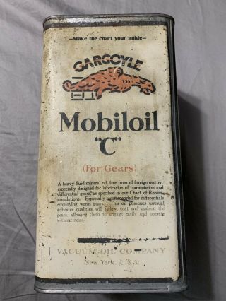 Vintage Vacuum Oil Mobiloil Mobil C One 1 Gallon Square Gargoyle Oil Can