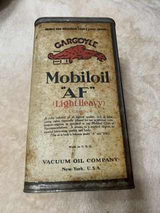 Vintage Early Mobiloil Mobil Gargoyle Af Oil Can