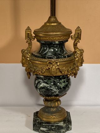 Antique French Green Marble & Ormolu Neoclassical Gilt Bronze Urn Lamp