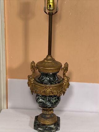 Antique French Green Marble & Ormolu Neoclassical Gilt Bronze Urn Lamp 2