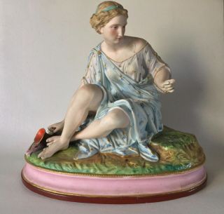 Large Antique Letu & Mauger (l&m) French Biscuit Porcelain Lady Figurine 11.  5 "