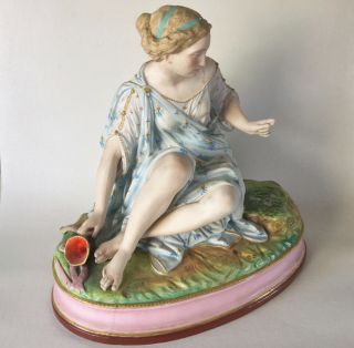 Large Antique Letu & Mauger (L&M) French Biscuit Porcelain Lady Figurine 11.  5 