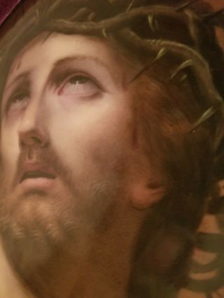 RARE LARGE SIZE KPM HAND PAINTED PORCELAIN PLAQUE - Jesus With Crown Of Thorns 2