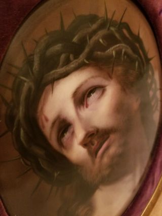 RARE LARGE SIZE KPM HAND PAINTED PORCELAIN PLAQUE - Jesus With Crown Of Thorns 4