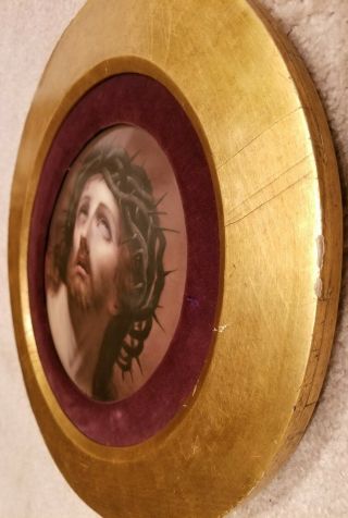 RARE LARGE SIZE KPM HAND PAINTED PORCELAIN PLAQUE - Jesus With Crown Of Thorns 5