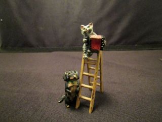 Vienna Bronze Antique Cold Painted Cat And Dog On Ladder Accordion Bergmann