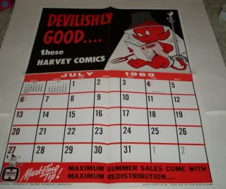 July 1969 Harvey Comics Calendar W/ Hot Stuff Cartoon Promo