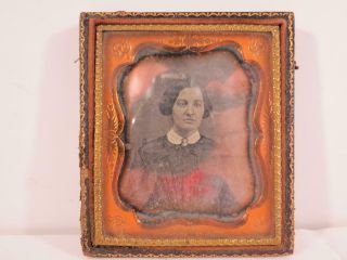 Vintage Sixth Plate Daguerreotype Woman With Cameo Brooch