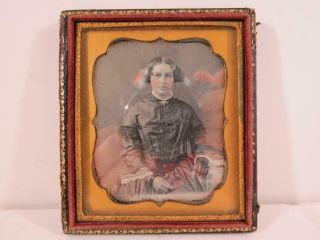 Vintage Sixth Plate Daguerreotype Woman With Rose Colored Cheeks