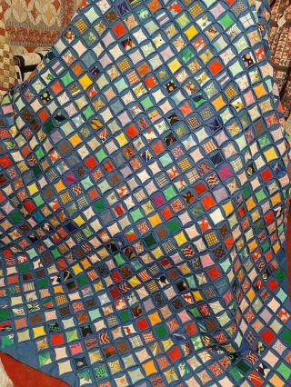 Vintage Hand Made Cathedral Window Quilt,  Polyester And Cotton.  87 X 102