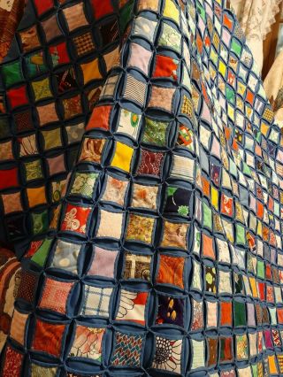Vintage Hand Made Cathedral Window Quilt,  Polyester and Cotton.  87 X 102 3