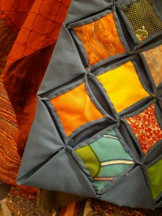 Vintage Hand Made Cathedral Window Quilt,  Polyester and Cotton.  87 X 102 4