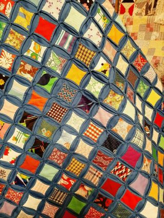 Vintage Hand Made Cathedral Window Quilt,  Polyester and Cotton.  87 X 102 5