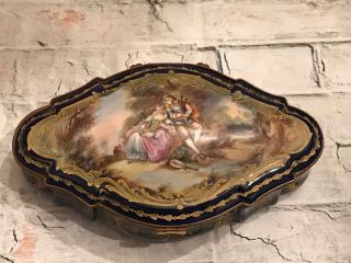 19th C French Russianger - Pouyat Porcelain Hand Painted Jewelry Vanity Box Marked
