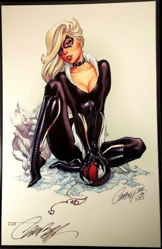 Marvel Comics Black Cat Print Signed J Scott Campbell Spider - Man Venom Mary Jane