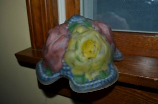 Antique Pairpoint Puffy Floral Rose Bonnet Lamp Shade Reverse Painted Boudoir