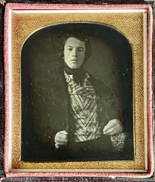 6th Plate Early Daguerreotype Young Man In Fancy Vest