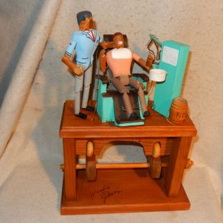 Early Signed Woody Jones Mechanical Wood Sculpture Dentist Automatron Folk Art