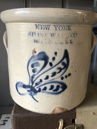 Antique York Stoneware Co.  Fort Edward,  Ny Cobalt Blue Butterfly