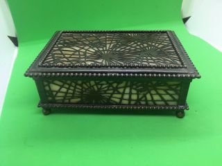 Tiffany Studios Bronze And Glass Desk Box In The Pine Needle Pattern,  Perfect