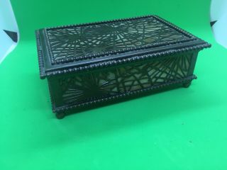 Tiffany Studios Bronze and Glass Desk Box in the Pine Needle pattern,  PERFECT 3