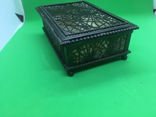 Tiffany Studios Bronze and Glass Desk Box in the Pine Needle pattern,  PERFECT 4