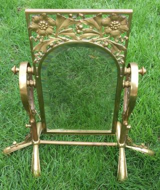 Antique Ornate Heavy Brass Beveled Glass Retail Store Shoe Ankle Swivel Mirror