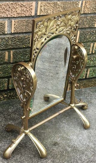 Antique Ornate Heavy Brass Beveled Glass Retail Store Shoe Ankle Swivel Mirror 4