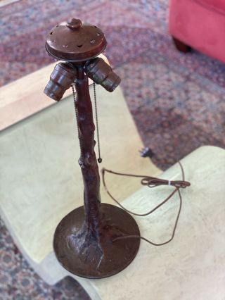 Handel Bronze Tree Trunk Lamp Base 5339,  Finial,  3 Hubbell Sockets Antique