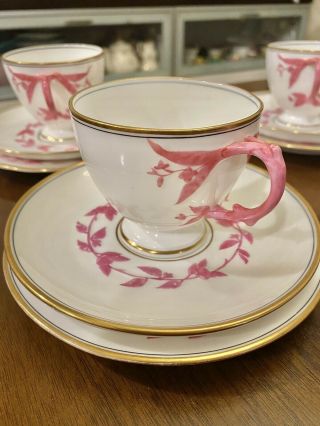 Pristine Brown Westhead Moore Flower Handle Tea Cup Saucer Dessert Plate 1 Trio