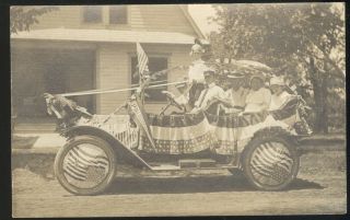 1910s Rppc,  Old Automobile Decorated For 4th Of July Parage,  Princeton Banner