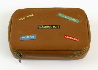 Vintage Miniature Leather United States Travel Suitcase Or Doll Luggage