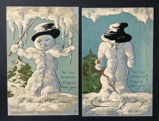 Tuck Snowman Postcards (2) " The Old Snowman " 10 Degrees Above,  Below Zero - Cute