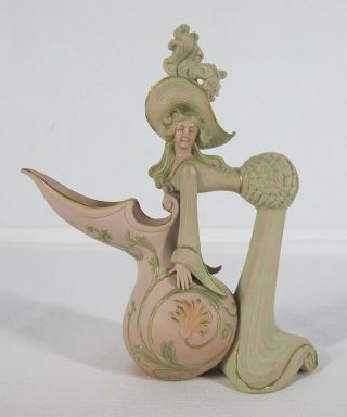 Very Rare Schafer & Vater Art Nouveau Lady Figural Pink/green Bisque Creamer Yqz