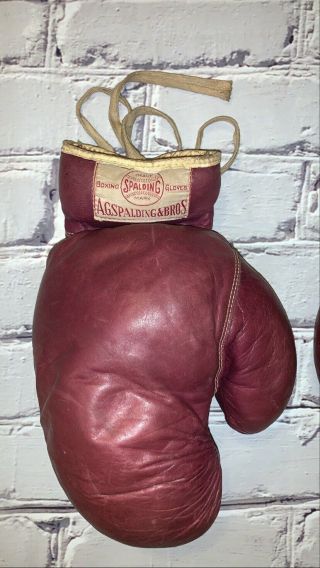 Rare Antique Vtg Leather 1900s A.  G.  Spalding & Bros Boxing Gloves w Scarce Patch 4