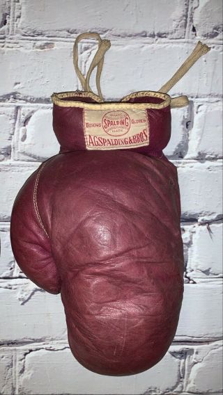 Rare Antique Vtg Leather 1900s A.  G.  Spalding & Bros Boxing Gloves w Scarce Patch 5