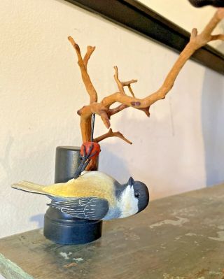 Ooak Hand Carved Painted Wooden Bird Statue/decoy Signed Artisan Chickadee