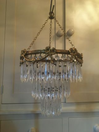 Fabulous Vintage Sparkling Ribbon And Bow Lead Crystal Waterfall Chandelier
