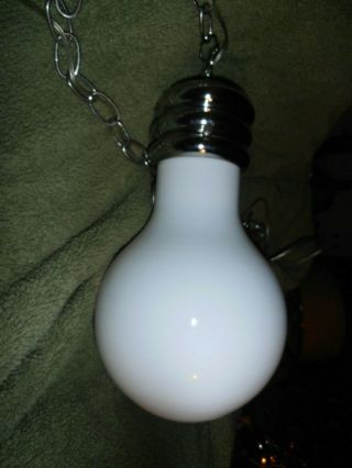 Lg Vintage Mid Century Modern Pop Art Chrome Light Bulb Hanging Pendant Lamp Mcm