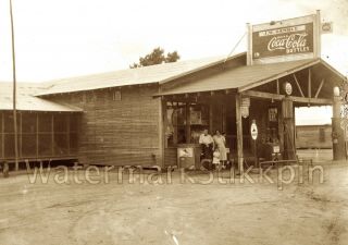1920s Photo Negative Auto Gas Station Store Visible Pump Mobil Coca Cola Sign