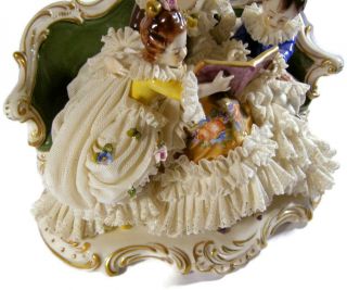 Antique Ackermann Fritze Volkstedt Large Mother Reading Dresden Lace Figurine 3