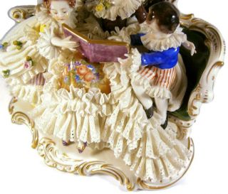 Antique Ackermann Fritze Volkstedt Large Mother Reading Dresden Lace Figurine 5