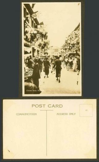 Singapore Old Real Photo Postcard Chinese Street Scene Rickshaw Coolie And Women