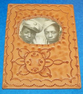 Ww2 Photo Of 2 African American Soldiers In Small Leather Frame